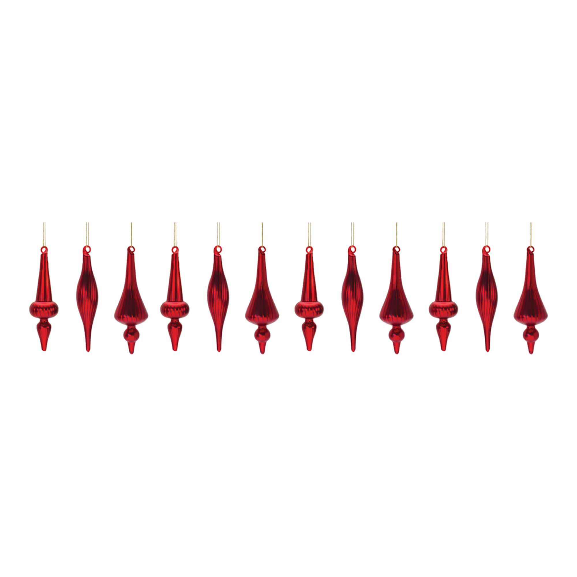 6" Red Ribbed Glass Finial Ornament Set